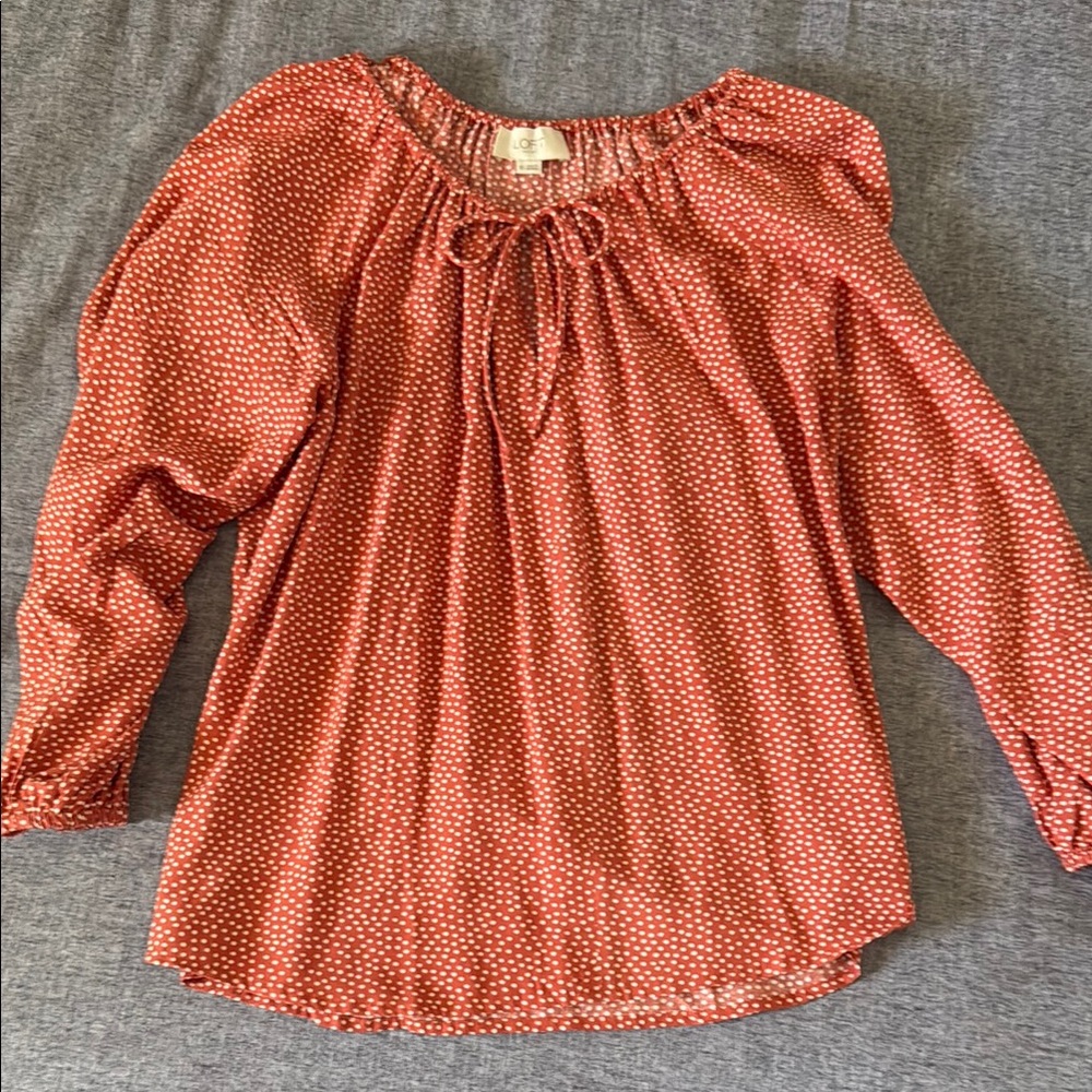 LOFT Orange 3/4 Sleeve Tie Front Blouse